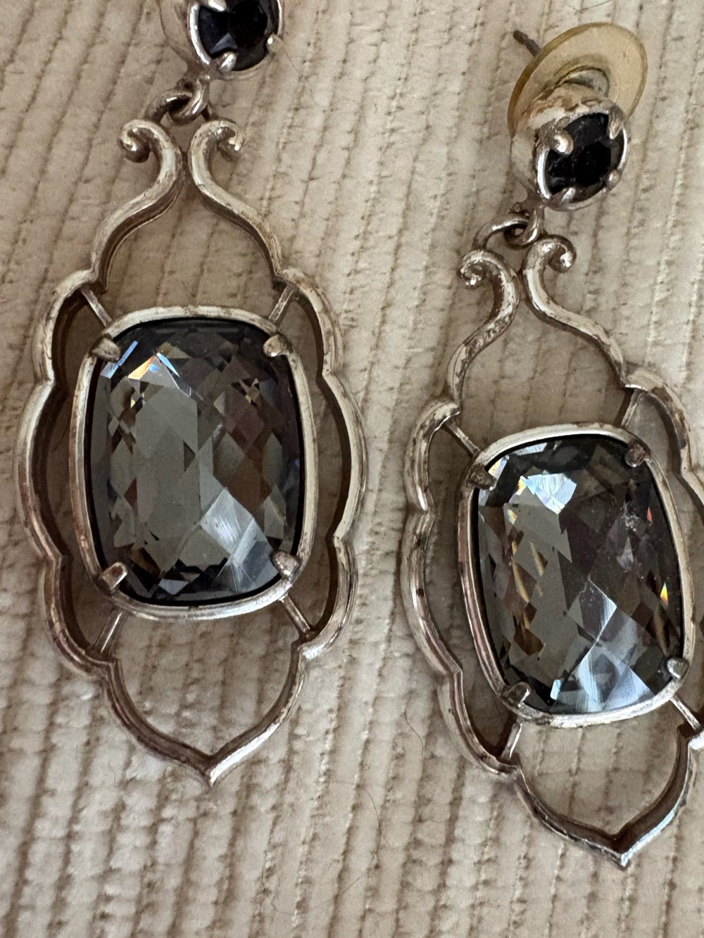 Brighton Silver-Tone Earrings with Smoky Gray Faceted Stones